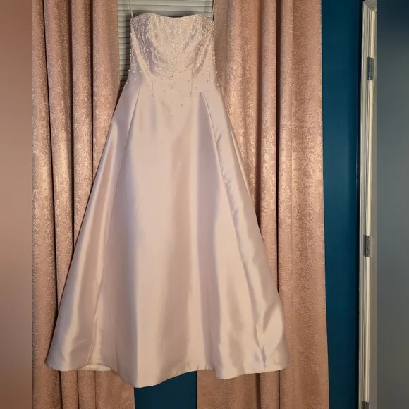 Pink Mikado Strapless Wedding Gown With Train By Michealangelo Size 12